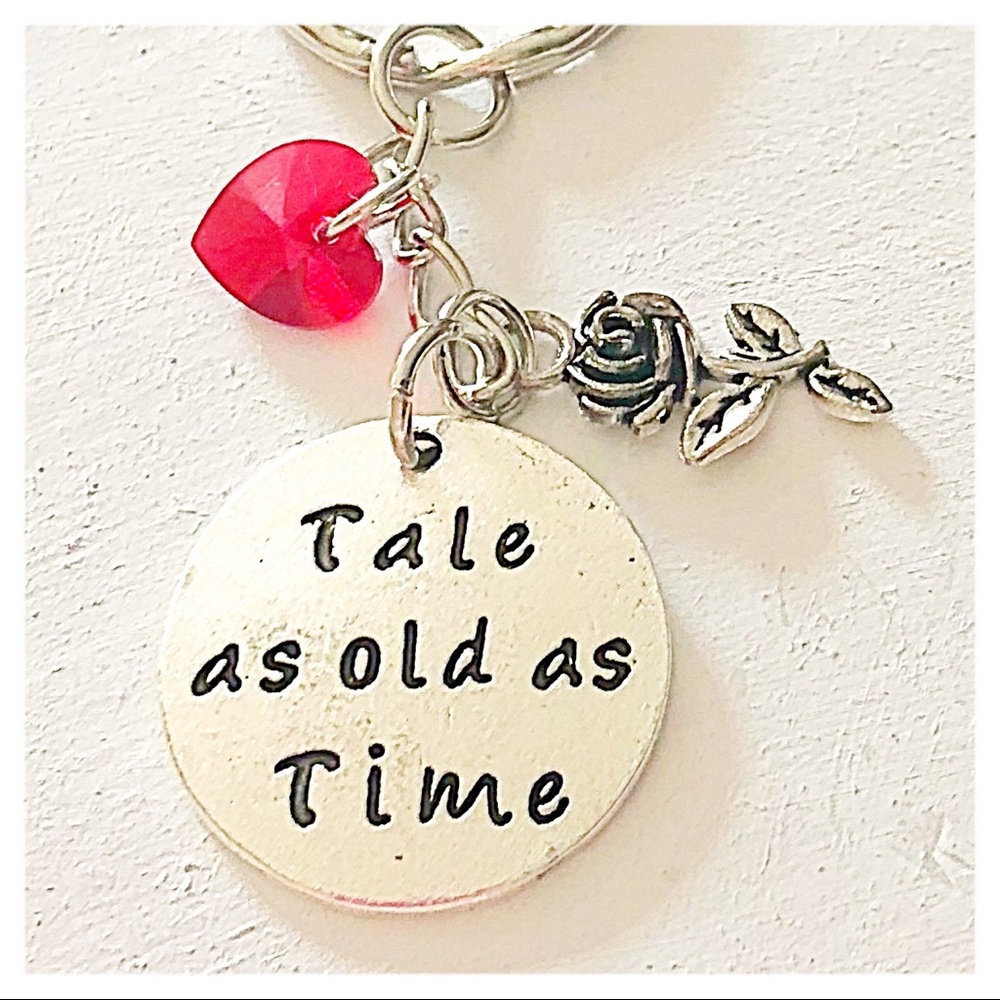 Personalized 🌹 Tale as Old as Time Charm Keychain - Picture 2 of 3